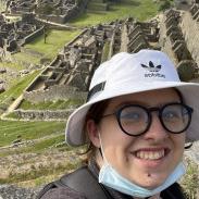 Lorin Bucur in front of Machu Picchu, picture for student voices profile.